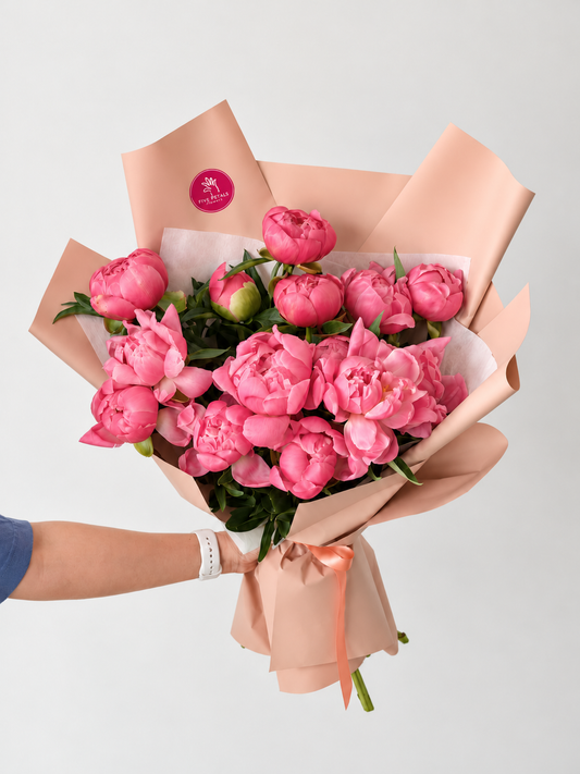 Coral pink peony bouquet - Five Petals Florist Newcastle