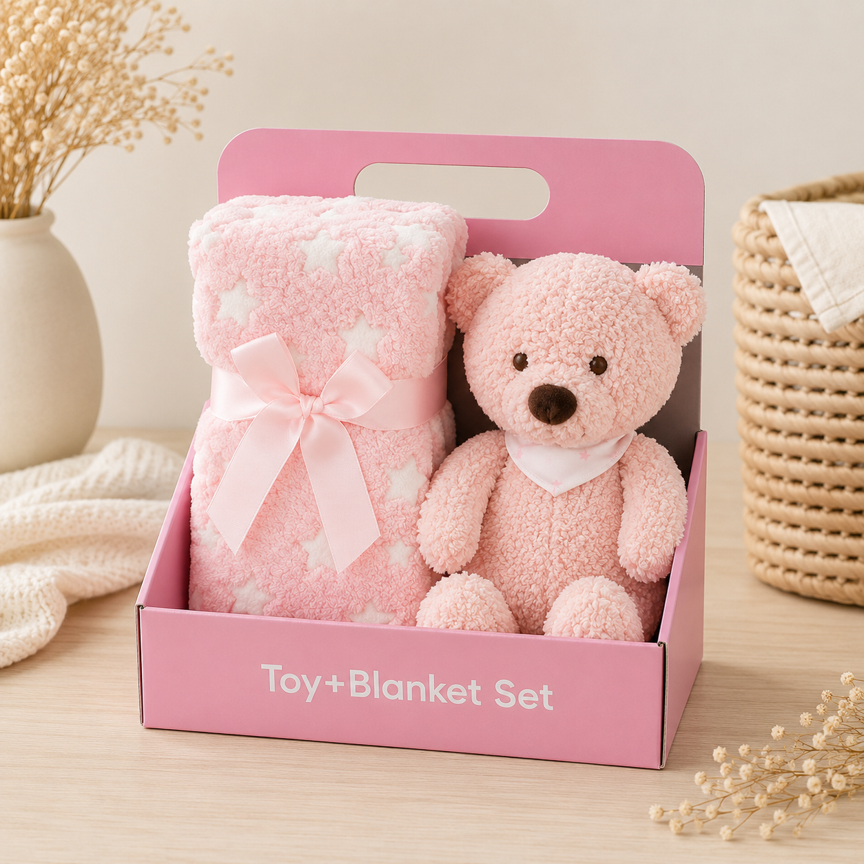 Jamie Teddy Bear Gift Pack Bear and Blanket Pink (23cmST)