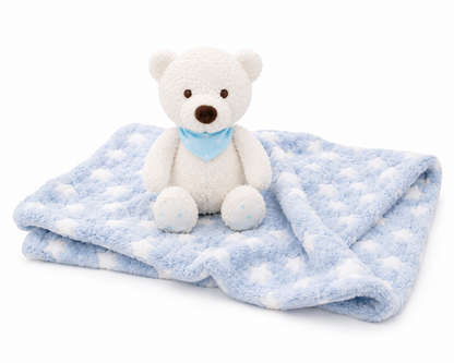 Jamie Teddy Bear Gift Pack Bear and Blanket Blue (23cmST)